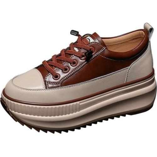 Genuine Leather Platform Shoes Womens 2021 New Casual Sports European Station Height Increasing Insole Slimming Womens Pumps