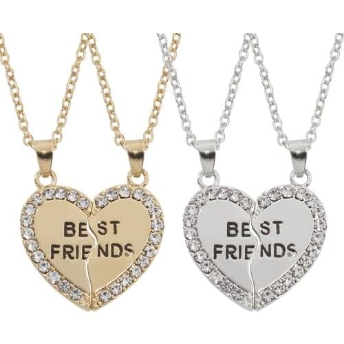 2019 New 2 Pcs/Set Heart Shape Best Friends Necklaces Crystal Gold Bff Friendship Forever Charm Jewelry For Girls Gifts