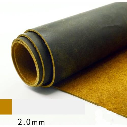 The first layer of cowhide crazy horse leather 2.0mm vegetable tanned oil waxy leather retro yellow diy