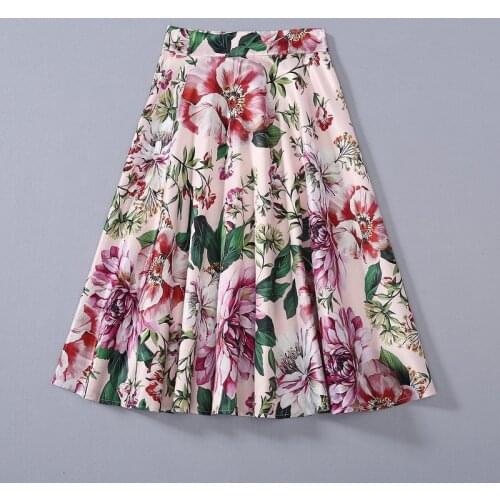 Womens European and American clothing 2021 summer new style Peony flower print fashion Pleated skirt