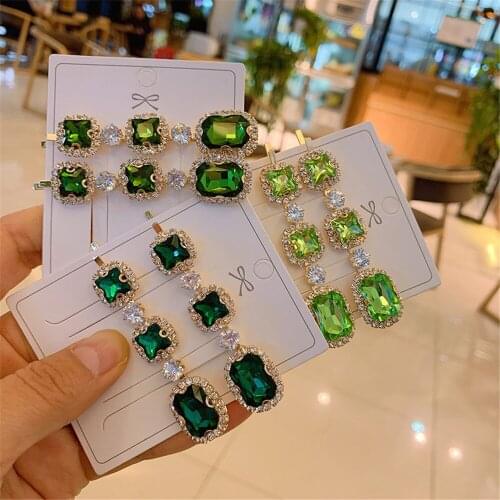 Adult Women Green Crystal Barrettes Hairpins Hair clips Fashion Korean Lady Girl Head wear Accessories Wholesale Gifts Party