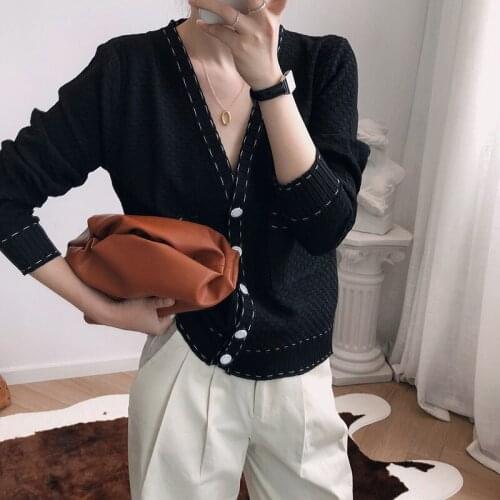 2020 Spring V-Neck Open Stitch Knitted Long Sleeve Women Sweater Button Decorated Summer Thin Cardigans
