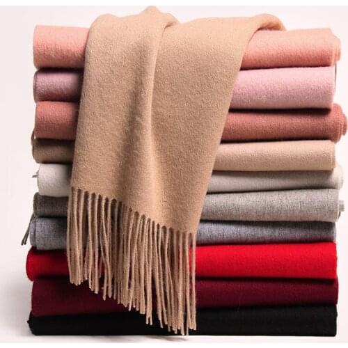 Winter 100% Pure Wool Scarf Neck Warmer Women Echarpe Wrap with Tassel Pashmina Foulard Femme Merino Cashmere Scarves for Ladies