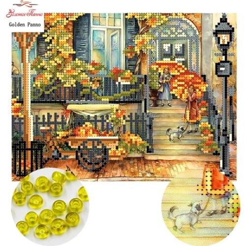 Golden Panno,Needlework,DIY,beads,Cross stitch,Embroidery stitch,Precise Printed painting,portrait Pattern,To go out 0414