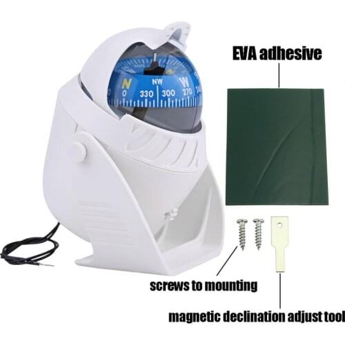 1 Piece White Camping Gear with Light Compass Guide Ball LED Light Electronic Navigation Compass For Marine Boat Vehicle Car