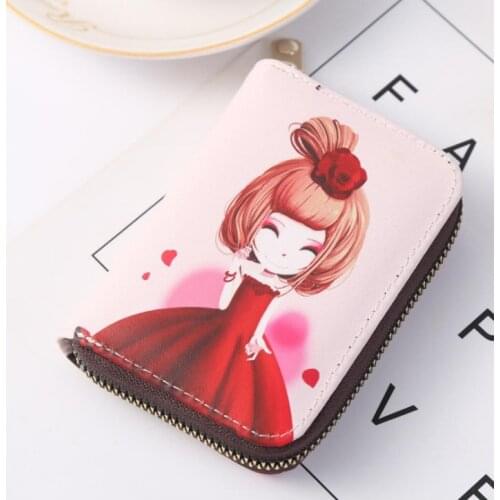 1 PCS Fashion Lady ID Card Holder PU Leather Zipper Ladies Credit Card Holder Coin Purse Large Capacity Card Holder Pocket Gift