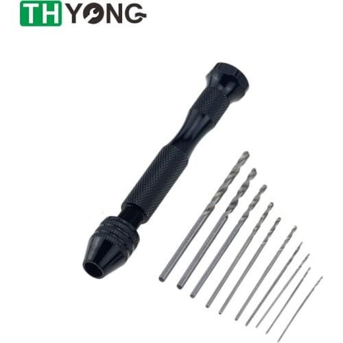 10Pcs Mini Micro Aluminum Hand Drill With Keyless Chuck Woodworking Drilling Hand Drill Rotary Tools HSS Twist Drill Bit