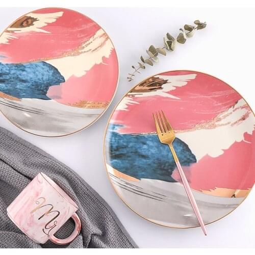 11 Inches Nordic Ceramics Western Dish Rainbow Pattern Steak Plate Dessert Dish Flat Tray Salad Plate