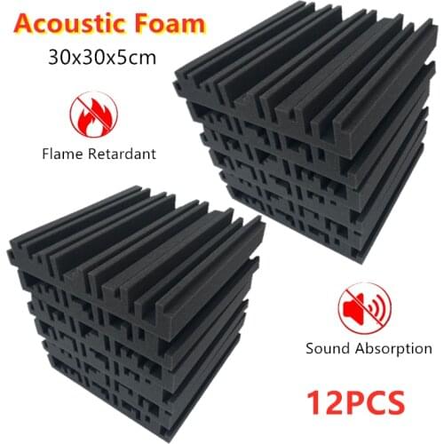 12Pcs Broadband Studio Acoustic Foam Flame Retardant High Hensity Soundproof Foam Sponge Wall Decoration Sponge 30x30x5cm