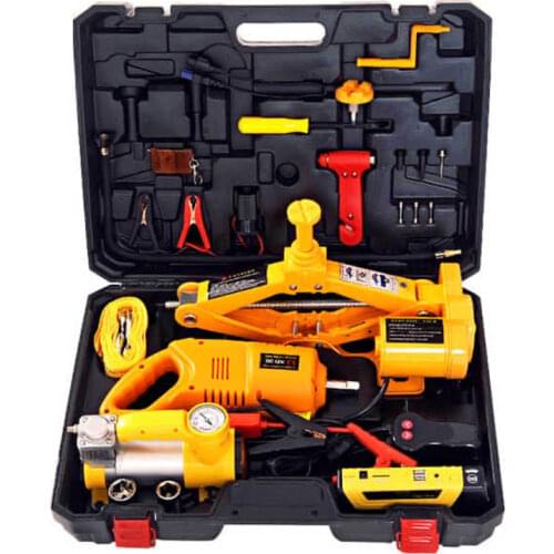 12V 3Ton Electric Car Jack lift Kit Built-in Flash LED Light with Impact Wrench Air pump Remote Control and Jump Starter