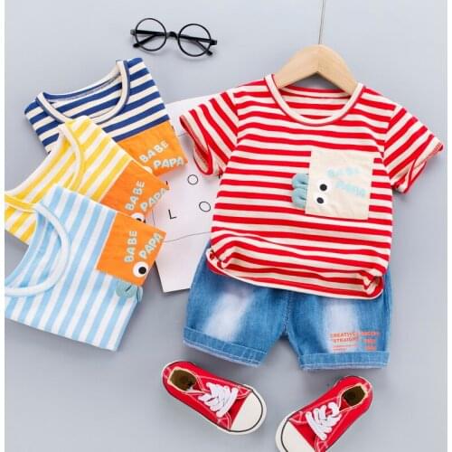 Baby Boys/Girls Clothing Sets Summer Baby Boys Clothes Suit Cartoon Cotton T-Shirt +Denim shorts 2pcs Clothes for Boys Summer