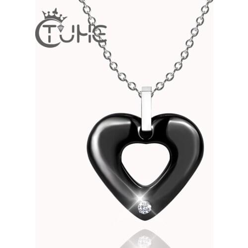2017 Good Quality Black Ceramic Heart Necklace Fashion Jewelry Big India Crystal Heart Pendant Necklace For Lady Daily Jewelry