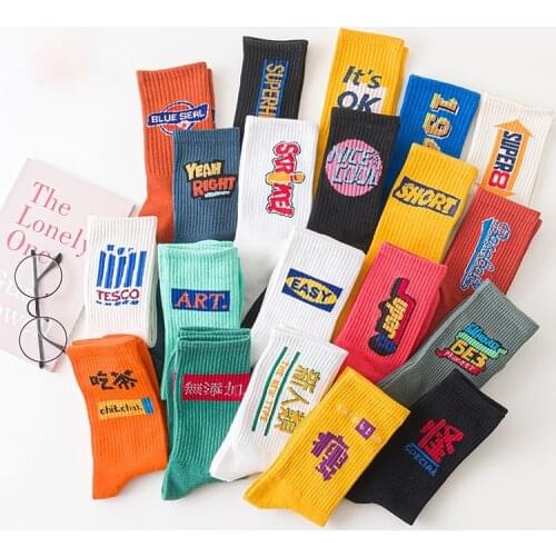 2021 trends fashion socks skate womens hip hop sports Mens street style basketball funny Fancy with pattern Text print socks
