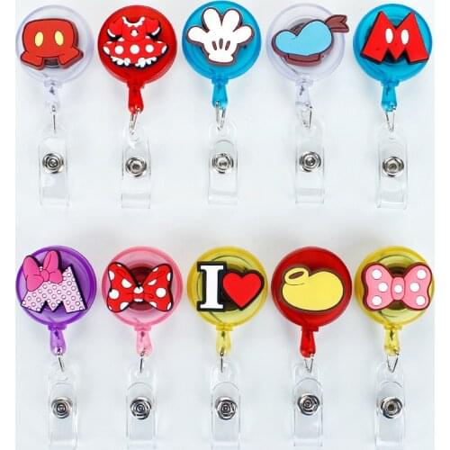 50pcs/lot Disney Retractable Badge Holder Cartoon ID Name Card Lanyard Key Chain Nurse Chest Card Holder Creative Phone Lanyard