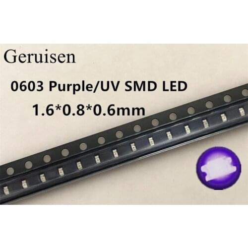 500PCS UV/purple Color 0603 SMD SMT Super Bright lamp LED lights light-emitting diodes New High quality 390-410nm 1.6*0.8*0.6mm