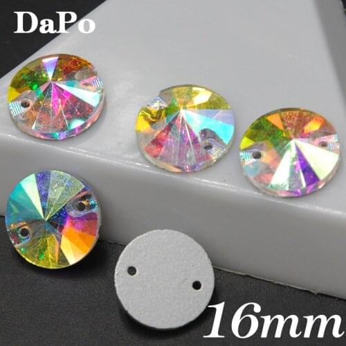 96pcs 16mm Round Rivoli Sew On Rhinestones New Shiny Crystal CLear AB Color 2 holes For clothing accessories SF0366