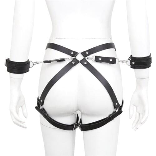 BDSM Women Harness Bondage Belts Leather Body Restraints Harness Slave Waist Leg Strap with Handcuffs Adult Sex Toys for Couples
