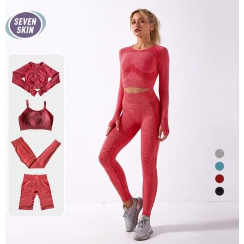 SEVEN SKIN Seamless Yoga Set Women Workout Sportswear Gym Cloth Fitness Long Sleeve Crop Top High Waist Leggings+Sports Bra Suit