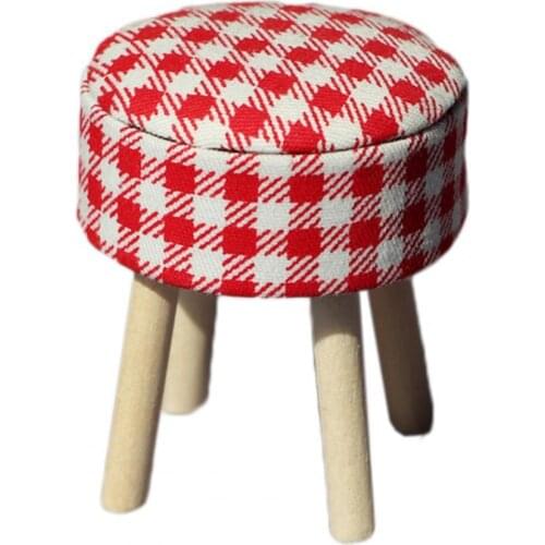 1/12 Scale Wooden Round Floral Dollhouse Stool Chair Pretend Play Toys Gift for Dolls House Decor