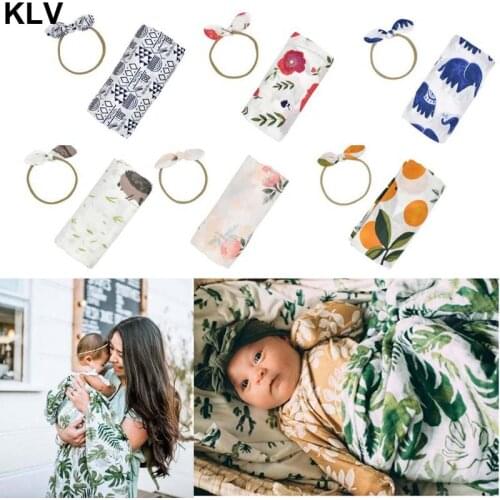 Cotton Swaddle Muslin Blanket Newborn Floral Wrap Swaddling Blanket 2Pcs Bath Towel Baby Bed Accessories