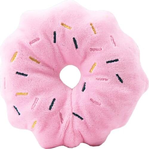 Pink Coffee Color Pet Dog Chew Throw Toys Sightly Lovely Pet Dog Puppy Cat Squeaker Quack Sound Donut Play Toys For Dogs 14cm