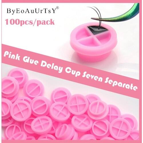 Pink Eyelash Glue Holder 100pcs/pack Multifunction Grafting Eyelash Extension Plastic Cross Glue Gasket Pallet Delay Cups