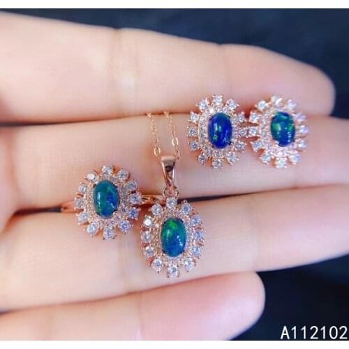 KJJEAXCMY fine jewelry 925 sterling silver inlaid natural black opal earrings ring pendant elegant girl suit support test