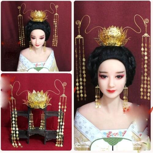 Chinese Classical Dance Hair Accessory Long Tassel Lotus Tiara Stage Dance Performance TV Play Hair Accessory
