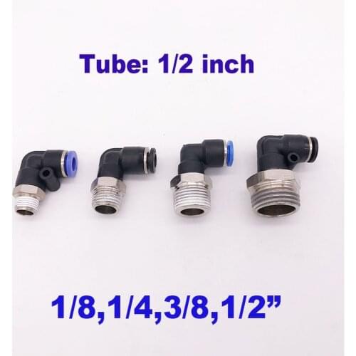 L type pneumatic push in fitting 1/8 1/4 3/8 1/2 BSP NPT thread elbow 1/2 inch pu tube air hose connector 90 degreepipe joint