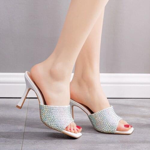 Summer Fashion Ladies Wedding Shoes Slides Sandals Woman Slippers High Heels