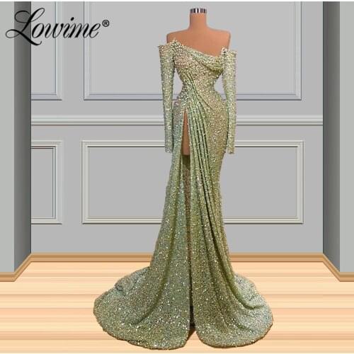 Lowime Off Shoulder Mint Green Evening Dresses Plus Size Mermaid Long Prom Dress 2021 Robes Dubai Arabic Bridesmaid Party Dress