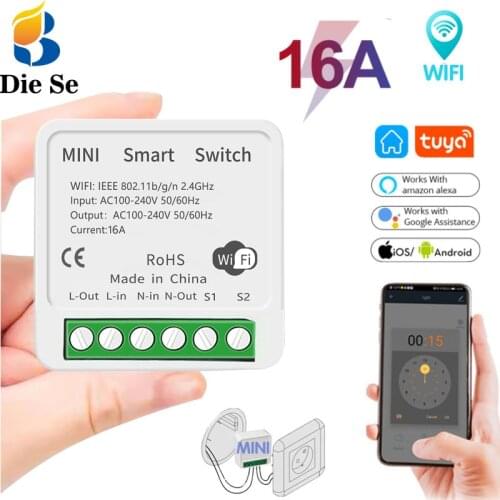 16A Mini Smart Wifi Light Switch Module Supports 2 Way Smart Home Control 110V 220V DIY Module,Works with Alexa/Google Home/Tuya