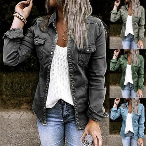 Fashion Denim Thin Coats For Women Autumn Spring Single Button Outerwear Tops Slim Jeans Jackets Plus Size XXL