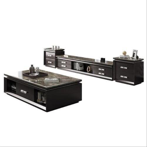 Marble tea table TV cabinet combination natural simple modern Chinese large family living room design square decoration