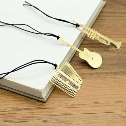 Musical Instrument Metal Bookmark With Lanyard Mini Harp Violin Book Marker Bookmarks For Student Reading Bookmark Stationery