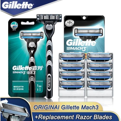 Shaving Blades for Gillette Mach 3 Mens Manual Razor Heads Cassettes Straight Razor Blade Holder Shaver Set for Safely Shaving
