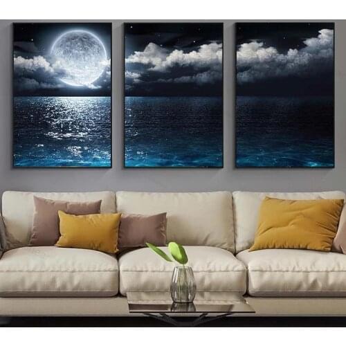 Moon Sea Night Landscape Canvas Painting Modern Abstract Natural Scenery Wall Art Poster Scandinavian Living Room Home Decor