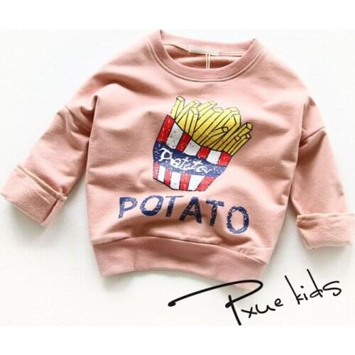 New 2016 autumn boys baby girls jchao kids T-shirts, cotton long sleeve children t shirts cute French fries cartoon t-shirt