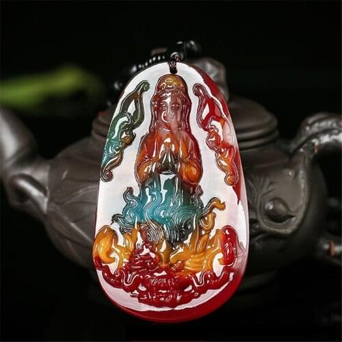 New Xinjiang Gobi Colorful Jade Carved Riding Dragon Guanyin Jade Pendant Fashion Mens Bodhisattva Jade Pendant Necklace Gift