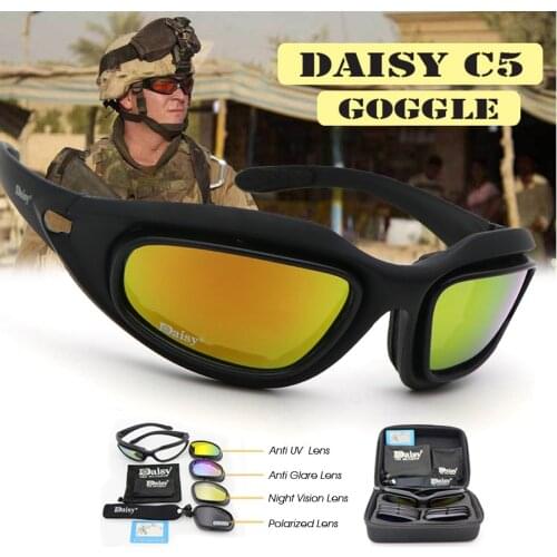 Daisy C5 Polarized Army Goggles Military Sunglasses 4 Lens Kit Mens Desert Storm War Game Tactical Glasses Sporting