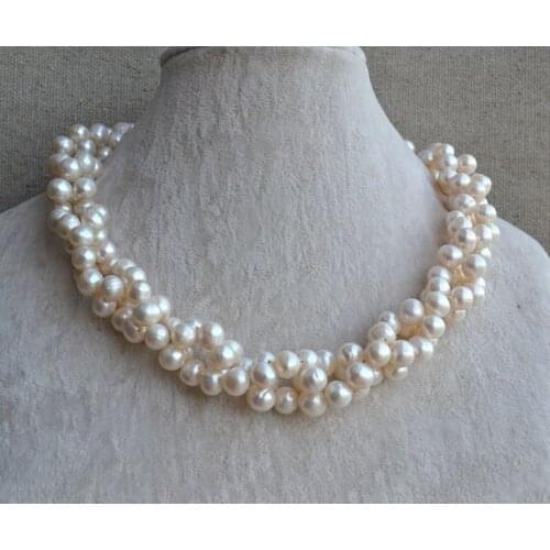 Stunning Genuine Pearl Jewelry White Twisted Real Freshwater Pearl Necklace Wedding Birthday Fashion Women Gift