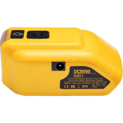 Portable 14.4V /18V 20V LED Light converter Dual USB Battery Converter for Dewalt Li-ion Battery Outdoor Flashlight Accessories