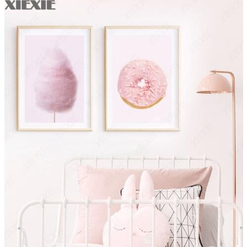 Pink Donut Cotton Candy Dessert Poster Nursery Decor Wall Art Nordic Prints Pastel Pink Canvas Painting Baby Room Girls Decor