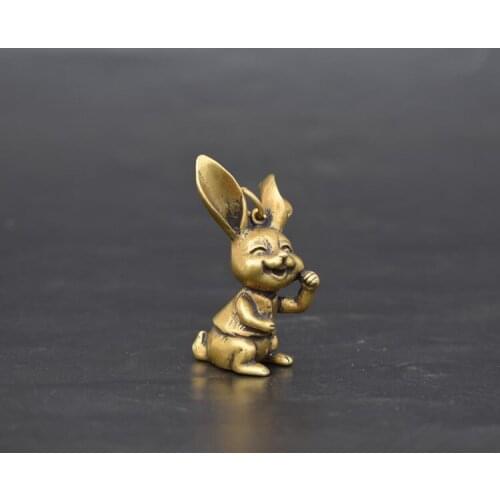 Collectable Chinese Brass Carved Animal Zodiac Rabbit Exquisite Small Statues
