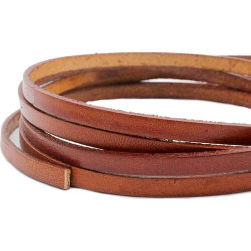 Aaazee 1 Yard 5mmx2mm Distressed Brown Coated Cow Hide Real Leather Strip, 5mm Wide Cord GF5M135