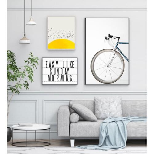 Scandinavian Beach Bicycle Sun Bird Canvas Poster Nordic Landscape Wall Art Print Painting Decorative Picture for Living Room