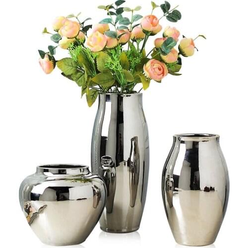 Home living room TV cabinet wine cabinet decoration ornaments simple fashion soft work art ceramic plated silver vase