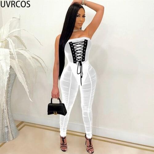 UVRCOS Clothes Vendors For Women 2021 Fashion New Design Mesh See Through Strapless Backless Sexy One Piece Streetwear Jumpsuits