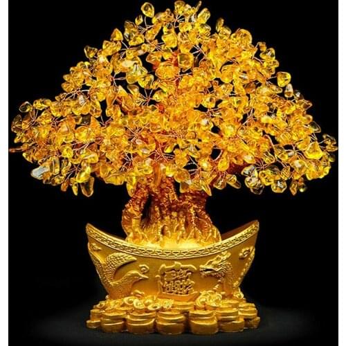 Yellow Feng Shui Money Lucky Rich Tree Craft Natural Crystal Office Creative Furniture Home Room Decor
