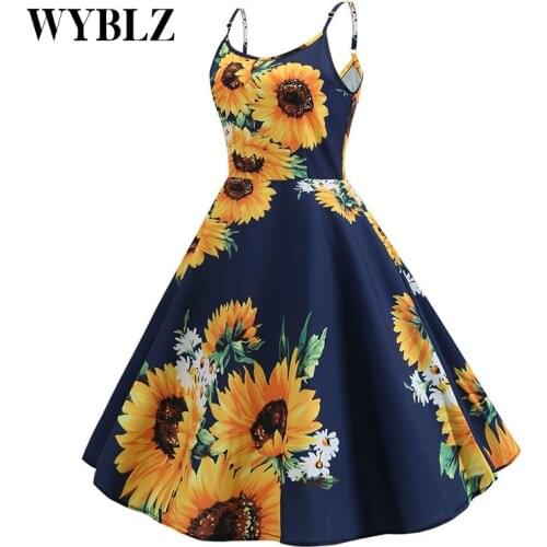 WYBLZ Summer Womens Sleeveless Sundress Adjustable Strappy Casual Floral Printed Dress Sexy Elegant Party Beach Dress for Women